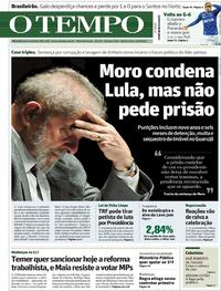 Capa do jornal Jornal O Tempo 13/07/2017