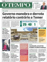 Capa do jornal Jornal O Tempo 14/07/2017