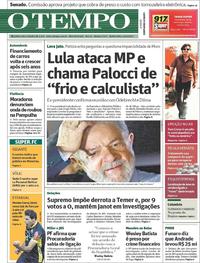 Capa do jornal O Tempo 14/09/2017