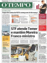Capa do jornal Jornal O Tempo 15/02/2017