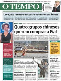 Capa do jornal Jornal O Tempo 15/08/2017