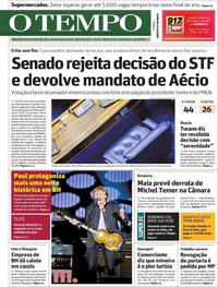Capa do jornal O Tempo 18/10/2017