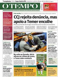 Capa do jornal O Tempo 19/10/2017