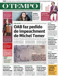Capa do jornal Jornal O Tempo 26/05/2017