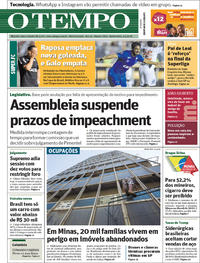 Capa do jornal O Tempo 03/05/2018