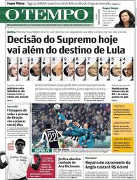 Capa do jornal O Tempo 04/04/2018