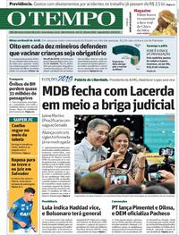 Capa do jornal O Tempo 06/08/2018