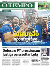 Capa do jornal O Tempo 09/04/2018