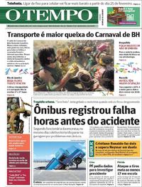 Capa do jornal O Tempo 15/02/2018