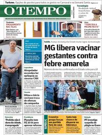 Capa do jornal O Tempo 20/01/2018