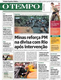 Capa do jornal O Tempo 20/02/2018