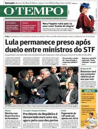 Capa do jornal O Tempo 20/12/2018