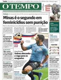 Capa do jornal O Tempo 21/06/2018