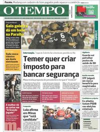Capa do jornal O Tempo 22/02/2018