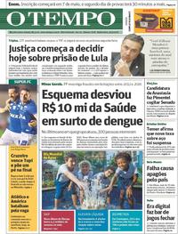 Capa do jornal O Tempo 22/03/2018