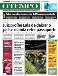 Capa do jornal O Tempo 26/01/2018