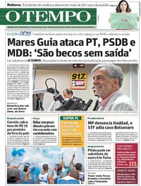 Capa do jornal O Tempo 29/08/2018