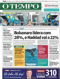 Capa do jornal O Tempo 29/09/2018