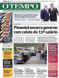 Capa do jornal O Tempo 29/12/2018