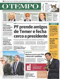 Capa do jornal O Tempo 30/03/2018