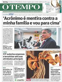 Capa do jornal O Tempo 31/08/2018