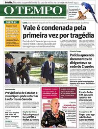 Capa do jornal O Tempo 10/07/2019