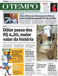 Capa do jornal O Tempo 19/11/2019