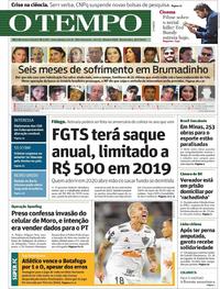 Capa do jornal O Tempo 25/07/2019