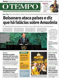 Capa do jornal O Tempo 25/09/2019
