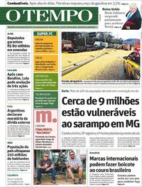 Capa do jornal O Tempo 29/08/2019
