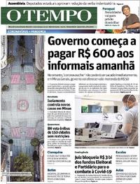 Capa do jornal O Tempo 08/04/2020