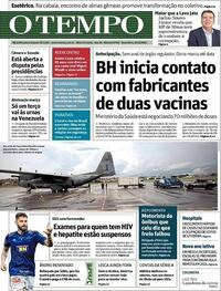 Capa do jornal O Tempo 08/12/2020