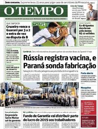 Capa do jornal O Tempo 12/08/2020