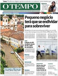Capa do jornal O Tempo 13/04/2020