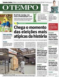 Capa do jornal O Tempo 14/11/2020