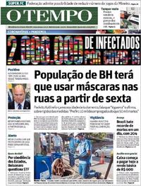 Capa do jornal O Tempo 15/04/2020
