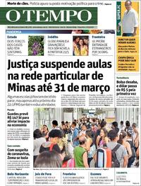 Capa do jornal O Tempo 17/03/2020