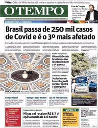 Capa do jornal O Tempo 19/05/2020