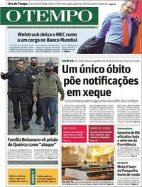 Capa do jornal O Tempo 19/06/2020