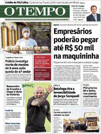 Capa do jornal O Tempo 20/08/2020