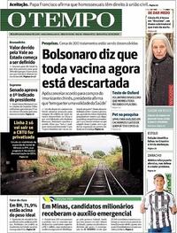Capa do jornal O Tempo 22/10/2020