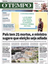 Capa do jornal O Tempo 23/03/2020