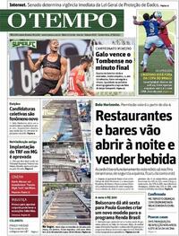 Capa do jornal O Tempo 27/08/2020