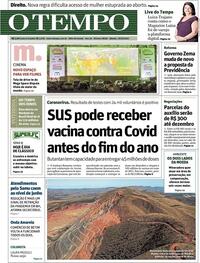 Capa do jornal O Tempo 29/08/2020
