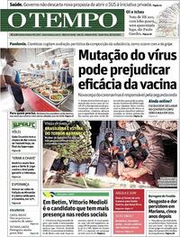 Capa do jornal O Tempo 30/10/2020