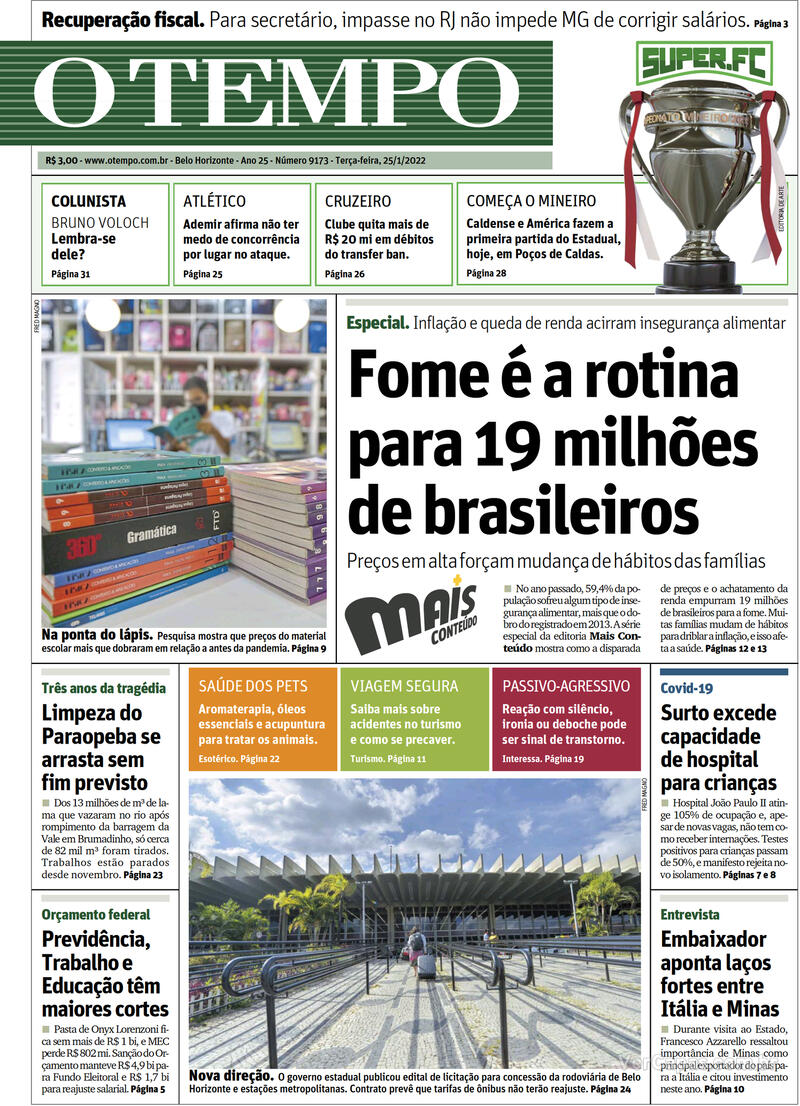 Capa do jornal O Tempo 25/01/2022