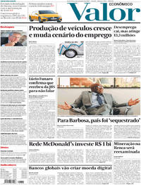 Capa do jornal Valor Econômico 01/09/2017