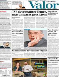 Capa do jornal Valor Econômico 06/06/2017