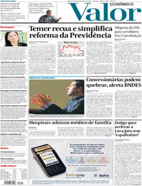 Capa do jornal Valor Econômico 08/11/2017