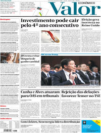 Capa do jornal Valor Econômico 09/06/2017